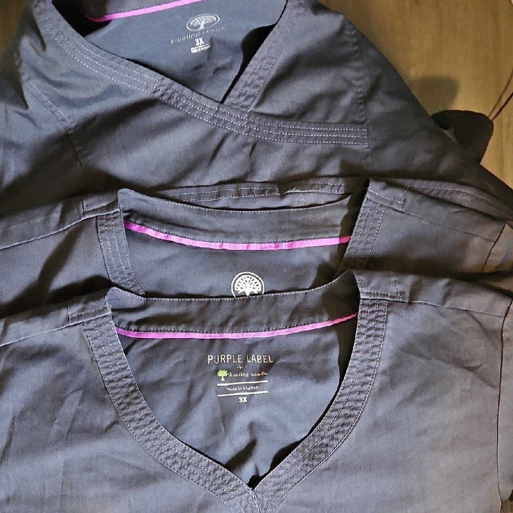 Three Pewter Scrub Tops